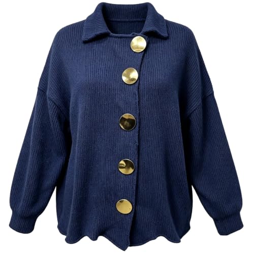 Womens Collared Knit Cardigan Sweater, Oversized Big Button Sweater Coat - image 3