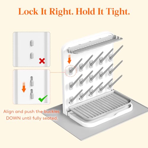 Image of Lifewit Large Baby Bottle Drying Rack with Drain Mat & 15 Hooks, Newborn Essentials Must Haves, Bottle Storage Organizer for Countertop, Cabinet, Rack Dryer Holder for Pacifiers, Pump Parts