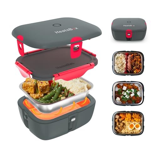 HeatsBox Go Cordless Electric Lunch Box 100W | Rechargeable Self Heating Container | App Control | 3.9 cups Battery Operated Food Warmer for Adults | Car, Truck, Office, Travel | 5V,12V,24V,110V