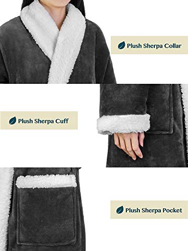 Image of PAVILIA Women's Plush Fleece Robe, Soft Cozy Long Bathrobe with Satin Waffle Trim, Warm Lightweight, Pockets & Tie Belt