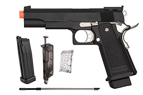 Lancer Tactical Golden Eagle 3302 Metal Airsoft Hand Gun Hi-Capa 1911 Green Gas Blowback Airsoft Pistol with 6mm BBS, Speed Loader, and Magazine -Perfect Deal for Teen's Gift
