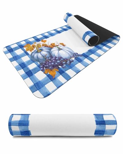 Debedcor Heat Proof Table Pads Waterproof Decorative, Blue Pumpkins Fall Non-Slip Table Countertop Protector, Rustic Grapes Maple Leaf Plaid Insulation Mat for Dining Room, 48 x 12 Inches