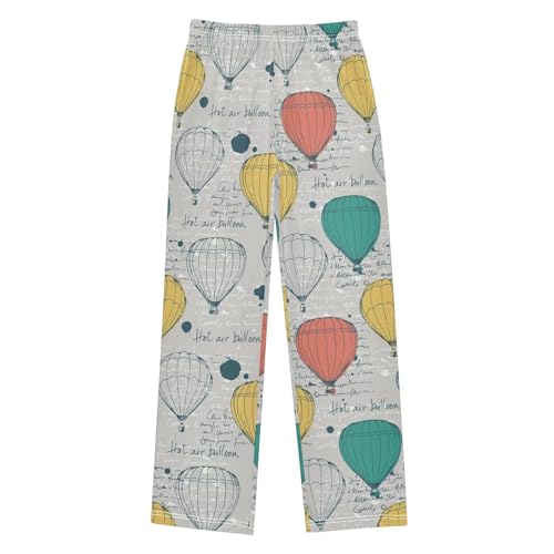Retro Hot Air Balloon Boys Long Pants Soft Trousers Elastic Waist Kids Lounge Bottoms with Pockets S-XL