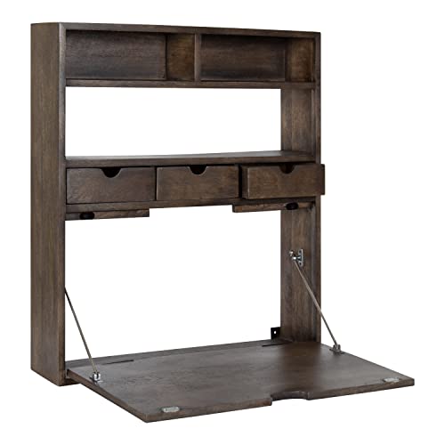 Image of Kate and Laurel Georgie Rustic Wood Floating Desk, 26 x 6 x 30, Rustic Brown, Bohemian Computer Desk for Home Office with Folding Design