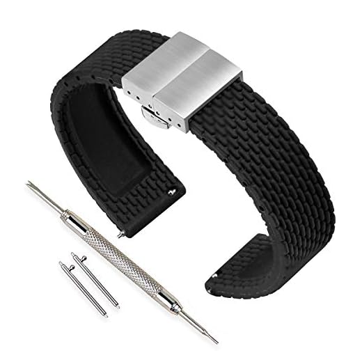 VINBAND Correa Reloj Calidad Alta Recambios Correa Relojes Caucho Hombre Mujer Negro - 18mm, 20mm, 22mm, 24mm Silicona Correa Reloj Quick Release Pin & Hebilla desplegable (22mm, Negro)
