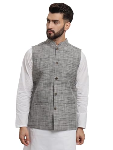 Image of LATEST CHIKAN Men's Traditional Cotton Solid Nehru Jacket /Waistcoat