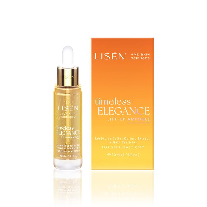 LISEN Anti-wrinkle, Anti Aging Face Serum with Peptides, Ceramides, Adenosine & Gold Particles | Timeless Elegance Skin Ampoule for Men & Women | SLS & Paraben Free | Korean Skin Care Product | 30 ML