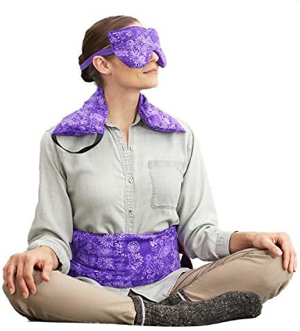 Hot Pockets Set of 3 Rice Heating Pad Microwavable - Includes Heating Pads for Back Pain + Heating pad for Neck and Shoulders + Lavender Eye Pillow for Stress Relief (Purple Flowers)