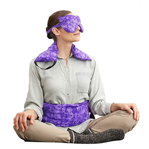 Hot Pockets Set Of 3 Rice Heating Pad Microwavable - Includes Heating Pads For Back Pain + Heating Pad For Neck And Shoulders + Lavender Eye Pillow For Stress Relief (Purple Flowers) #TOP15
