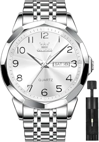 OLEVS Watch for Men Business Dress Diamond Analog Quartz Date Luxury Classic Stainless Steel Waterproof Luminous Two Tone Wrist Watch