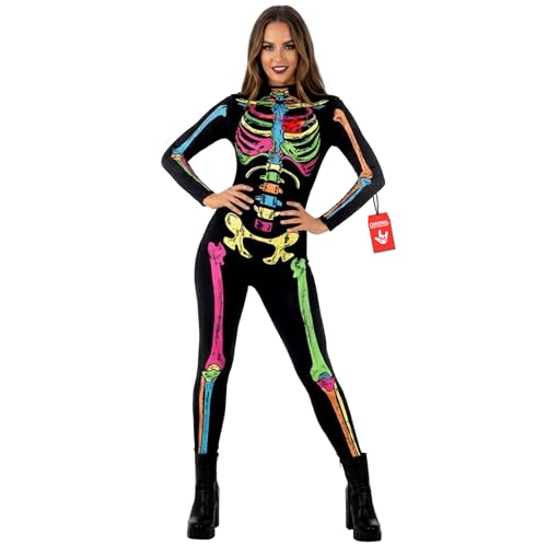 Morph Costume da scheletro femminile, tuta da scheletro da donna,
