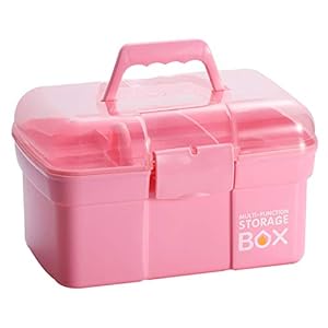 Kinsorcai 11” Plastic Storage Box with Removable Tray, Multipurpose Organizer and Storage Case for Art Craft and Cosmetic (Pink)