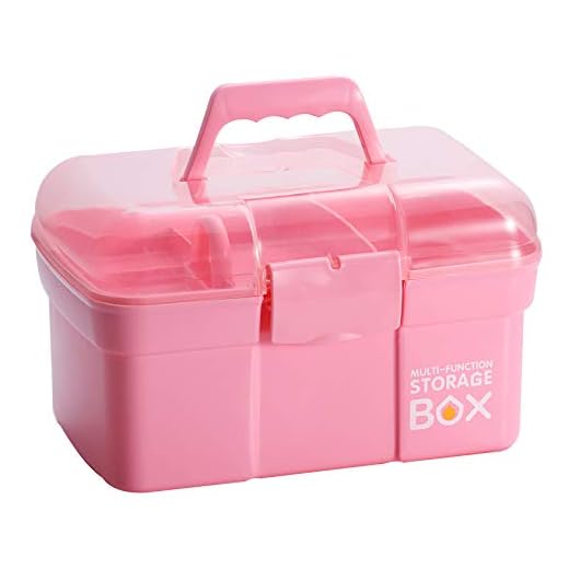 Kinsorcai 11'' Plastic Storage Box with Removable Tray, Multipurpose Organizer and Storage Case for Art Craft and Cosmetic (Pink)