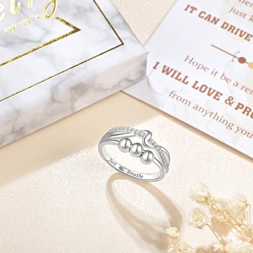 ACJFA Just Breathe Anxiety Rings for Women 925 Sterling Silver Wave Rings Self Reminder High and Low Ring Anti-Anxiety Jewelry (7#) by ACJFA - Used condition - Image 4