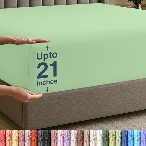 Image of Utopia Bedding Extra Deep Pocket Queen Fitted Sheet, Fits up to 21 Inch Mattress - Hotel Luxury, Soft, Breathable and Comfy - Shrinkage and Fade Resistant - Easy Care (Sage)