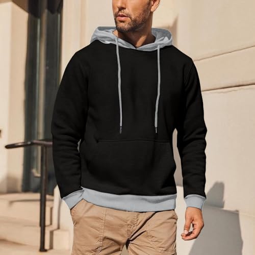 Trendy Color Block Hoodies for Men Fall Winter Warm Long Sleeve Tunic Hooded Sweatshirts Tops with Pocket for Workout2