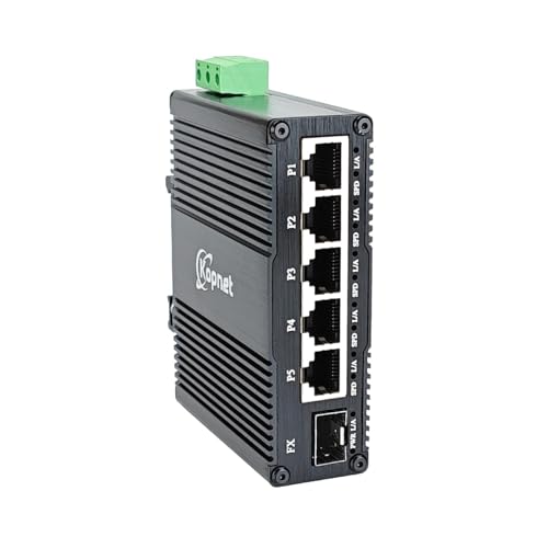 Industrial 6 Puertos Switch Ethernet Gigabit Entrada de Corriente AC Montaje Din Rail | 5xRJ45+1xSFP, No necesita Adaptador de Corriente, 10/100/1000Mbps, Carcasa de Aluminio, Duradero miniatura 1