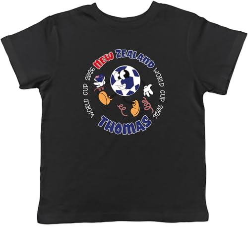 Image of Shopagift Personalised New Zealand World Cup Heart Football Kids T-Shirt Childrens Tee Boys Girls Black