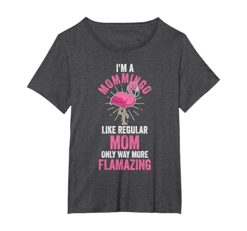 I'm a mommingo Like Regular mom Flamingo T-Shirt, Women's Plus, Dark Heather Grey, 3X