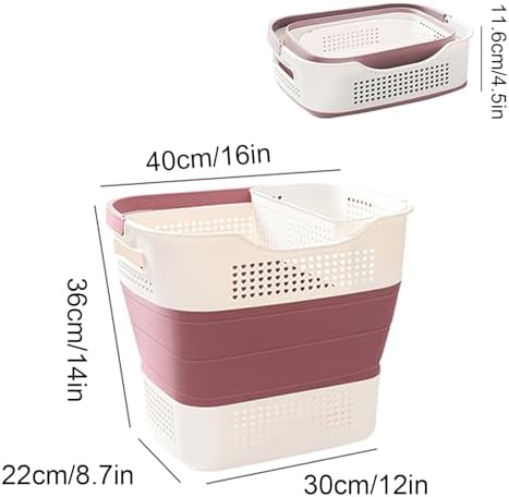 Collapsible Portable Laundry Basket with Dual Handles, Plastic Hamper for Clothes & Small Underwear, Space-Saving Organizer (Pink)