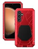 Feitenn for Galaxy S23 FE Case,Aluminum Metal Bumper+Silicone Hybrid Rubber Shockproof Heavy Duty Outdoor Case Cover with Screen Protector Gift (Red, S23 FE)