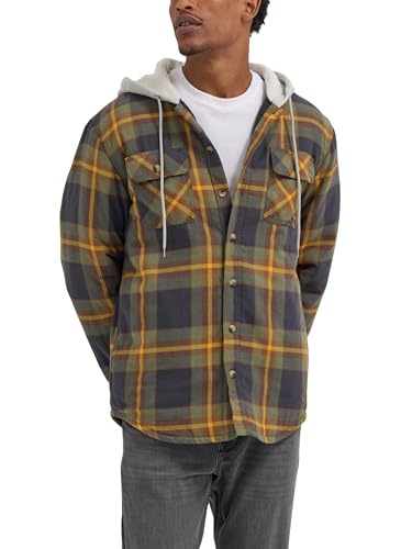 Wrangler Authentics Men's Long Sleeve Quilted Lined Flannel Shirt Jacket with Hood, Phantom