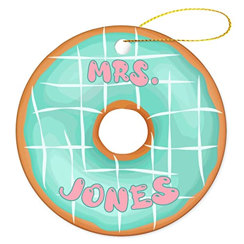 Christmas Ornament Custom Name On Donuts Xmas Tree Hanging Keepsake, Round Double Sided Porcelain/Ceramic Funny Ornament, Gift For Friends/Family, 3 Inches, Made In The Usa #TOP27