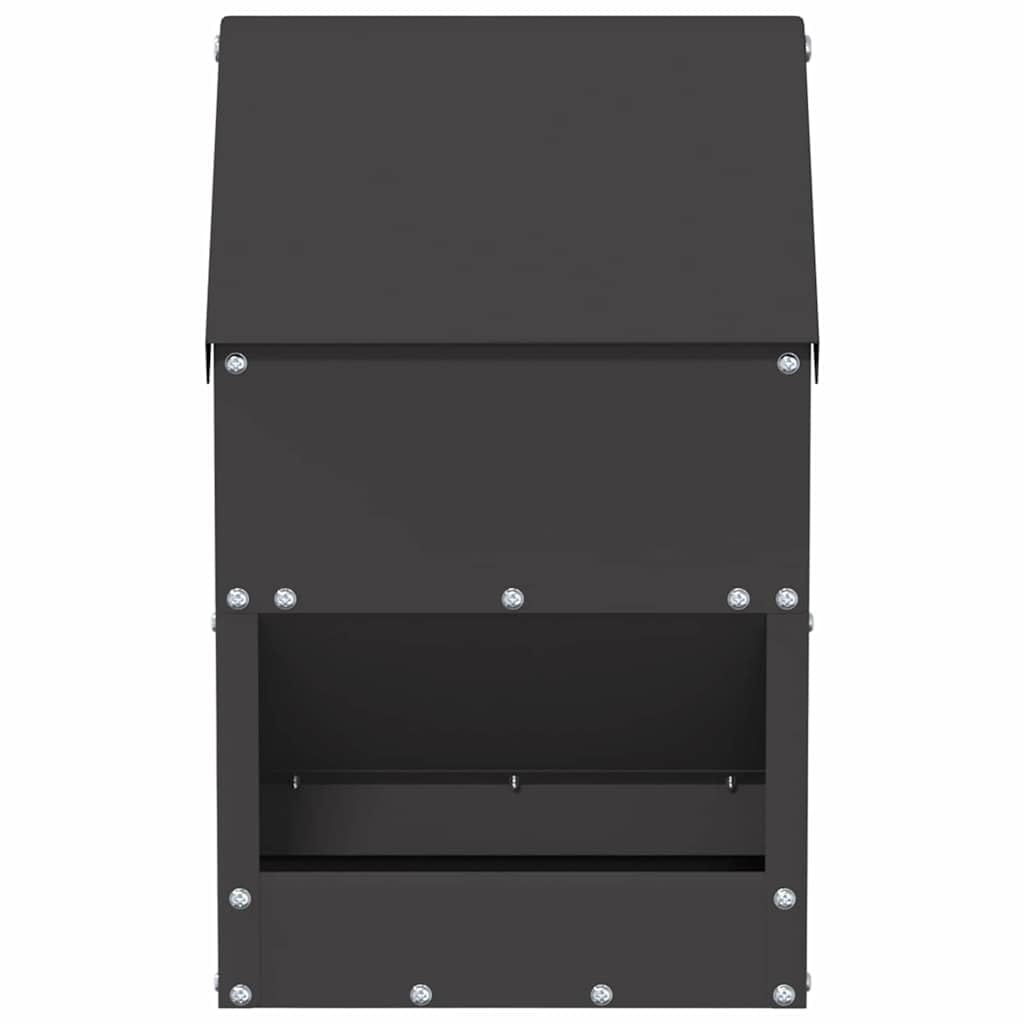 Mangiatoia per galline nera 21 x 16 x 33 cm, in acciaio laminato a freddo, resistente alle intemperie, capacità di 3 kg, ideale per interni ed esterni, facile da montare