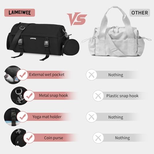 Small Gym Bag for Women Men, 15L Sports Workout Bag with Wet Pocket and Yoga Mat Holder, Lightweight & Water-Resistant Mini Travel Duffle Bag (Black) by LAIMEIWEE - Used condition - Image 8