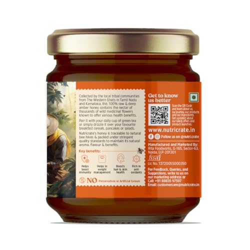 Image of Nutricrate Small Bee Pure Organic Honey - 250g Glass Jar - Kombu /Stingless Bee Raw & Unprocessed Honey from the Jungles of Western Ghats - Unpasteurized, No Sugar Adulteration - Supports Digestion