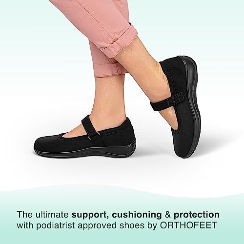 Orthofeet Innovative Diabetic Shoes For Women - Proven Comfort & Protection. Therapeutic Walking Shoes With Arch Support, Arch Booster, Cushioning Ergonomic Sole & Extended Widths - Springfield Black #TOP1