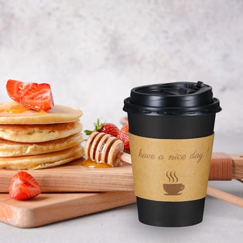 Lamosi Coffee Cups, To Go Cups with Lids, Stir Sticks and Sleeves, Disposable Coffee Cups, 60 Pack Black Hot Paper Cups for Home, Travel, Office - Image 3