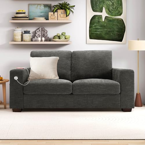 Image of Hanherry 70 inch Sofa for Living Room, Modern Comfy Couch with Medium Firm Seat Cushion, Removable Cover,Wide Armrest,USB /Type-C Port,Chenille Fabric Couches for Small Space,Apartment