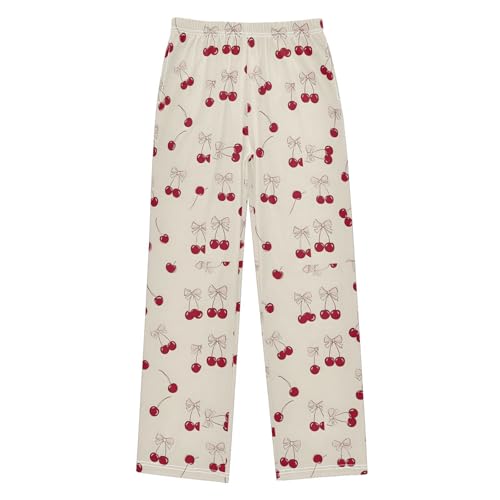 Red Bows Cherry Cherries Pink Pajama Pants Long Sleep Pant Soft PJ Bottoms Sleepwear