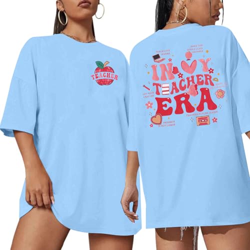 Image of Teacher Shirts Women Teach Print Graphic Tees Kindergarten Elementary Teaching Life Shirts Back to School Tees Tops