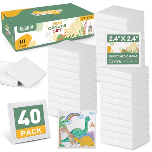 ESRICH Mini tela, confezione da 40 mini tele da 6,1 x 6,1 cm, 2/5 pollici, mini tele per pittura, piccole tele per bambini e forniture artistiche.