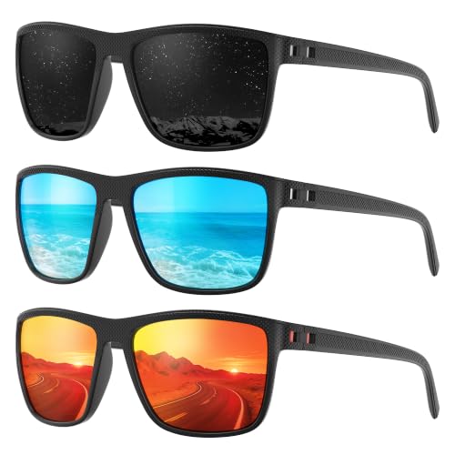 Fanshen Square Polarized Sunglasses for Men, 3 Pack Lightweight UV Protection Sun Glasses for...
