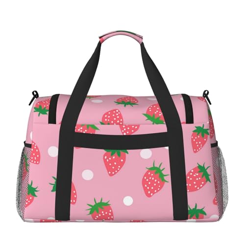 Strawberry Polka Dot Duffle Bag Foldable Travel Tote Bag Carry On Large Weekender Overnight Bags Waterproof Gym Bag For Women Men3