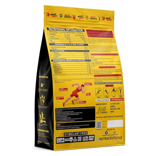 Image of Wild Buck Isotonic Instant Energy Drink Formula, Extended Workout Electrolyte Energy Drink with Anabolic Stack 2:1:1 BCAA, Dextrose Monohydrate and L-Glutamine | 833mg Electrolytes [32 Servings, Orange Flavor]