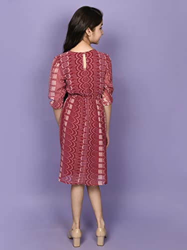 Image of LILPICKS Girls All Over Aztec Printed Long Sleeve Fit n Flare Dress (Pink)