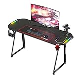 VANSPACE 55 Inch Ergonomic Gaming Desk, T-Shaped Office Desk PC Computer Desk with Full Desk Mouse Pad, Gamer Tables Pro Workstation with USB Gaming Handle Rack, Stand Cup Holder&Headphone Hook