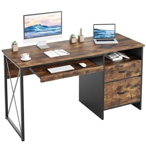 TEKAVO Office Table with Drawer, Brown, 75 x 140 x 55 CM - Image 4