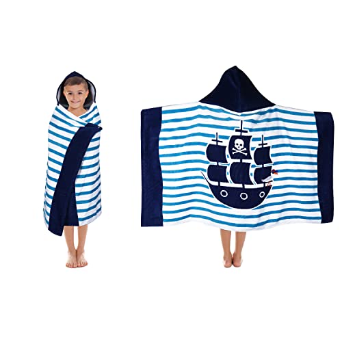 Violet Mist Kids Pirate Ship Hooded Beach Towel Boys Cute Poncho Pool Towels With Hood 31*51 In Soft Microfiber Swim Cover-Ups For Kids Ages 3-10 Thick Absorbent Cotton Hooded Bath Towel Wrap Bathrobe cover