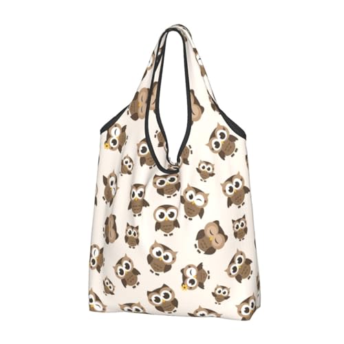 TZTTZT Bolsas de compras reutilizables, plegables, con diseño de búho marrón, con asas, Negro, 1 PC