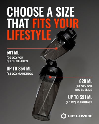 Helimix 1.5 Vortex Blender Shaker Bottle Holds Upto 20oz | No Blending Ball or Whisk | USA Made | Portable Pre Workout Whey Protein Drink Shaker Cup | Mixes Cocktails Smoothies Shakes | Top Rack Safe