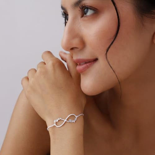 Image of TRUESILVER ACPL 925 Sterling Silver Personalized Bracelet for Womens | Customized Engraved Initial and Couple Name Chain Bracelets for Women | Custom Bracelet Jewelry Gift for Birthday Anniversary
