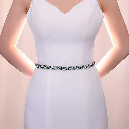 CochOn Multiple Styles Green Belt with Diamonds Bridal Wedding Accessories Emerald Rhinestone Women's Evening Girdles Sash2