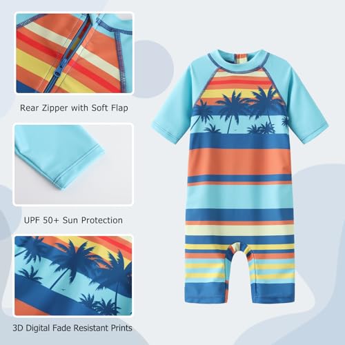 Aisyee Baby Toddler Boys Rash Guard Sunsuits for Boys One Piece Swimsuits UPF 50+ Short Sleeve Bathing Suits Beachwear3