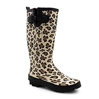 IMTY Womens Adjustable Calf Wellies Waterproof Ladies Fashion Festival Dog Walking Rain Mud Wellington Boots (Leopard, 6, UK Footwear Size System, Adult, Women, Numeric, Medium, 6)