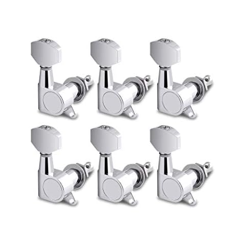 Holmer Sealed String Tuning Pegs Tuning Machines Grover Machine Heads Tuners Tuning Keys 6 In Line for Right Handed Acoustic Guitar or Electric Guitar Chrome. Cover